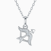 Zodiac Sagittarius moissanite pendant, white gold vermeil, star-bow charm on chain