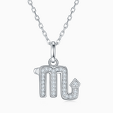Scorpio zodiac pendant necklace, silver-tone chain with glittering scorpio glyph charm