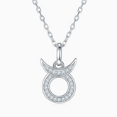 Taurus moissanite pendant necklace, white gold vermeil pavé charm on chain