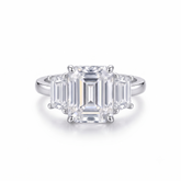 Emerald Moissanite Baguette Three Stone Ring