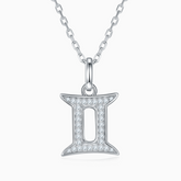 Gemini moissanite pendant necklace, white gold vermeil; pavé bezel pendant on chain