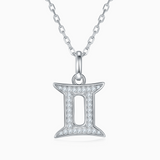 Gemini moissanite pendant necklace, white gold vermeil; pavé bezel pendant on chain