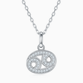 Moissanite Cancer pendant necklace with oval charm, pave stones, and bail on chain