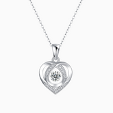 Heart moissanite pendant with round center stone, white gold vermeil