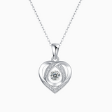 Heart moissanite pendant with round center stone, white gold vermeil
