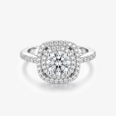 Round Moissanite Double Cushion Halo Ring