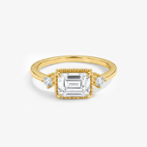 Emerald Moissanite Milgrain Vintage Gold Ring