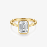 Emerald Moissanite Bezel Solitaire Gold Ring