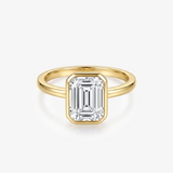 Emerald Moissanite Bezel Solitaire Gold Ring