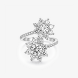 Round Moissanite Double Flower Bypass Ring
