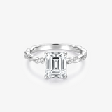 Emerald Moissanite Twist Pavé Solitaire Ring