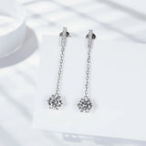 Chain-drop moissanite earrings with pavé bar, round sparkle stones; white gold vermeil