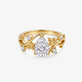 Pear Moissanite Floral Vine Gold Ring