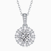 Halo moissanite pendant: oval center stone with round halo, white gold vermeil chain