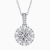 Halo moissanite pendant: oval center stone with round halo, white gold vermeil chain
