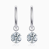 Chunky hoop earrings with round moissanite solitaire charm, white gold vermeil