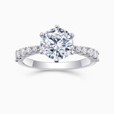 Classic round moissanite pave wedding ring, white gold vermeil, large round center stone
