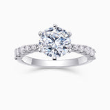 Classic round moissanite pave wedding ring, white gold vermeil, large round center stone