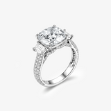 Cushion Moissanite Emerald Side Pavé Ring
