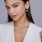 Yellow gold vermeil necklace with oval link pendant and pavé moissanite bar