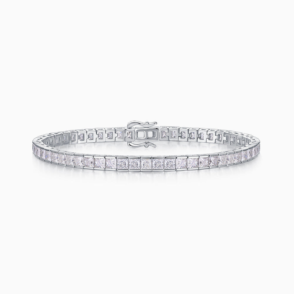 Princess cut moissanite tennis bracelet 6.5 in, silver-toned with square stone row