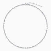 Bezel-set moissanite tennis necklace, white gold vermeil, round stones on chain