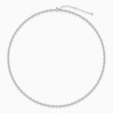Bezel-set moissanite tennis necklace, white gold vermeil, round stones on chain