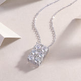 6-stone cluster moissanite pendant with prong-set stones, white gold vermeil chain