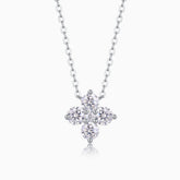4-stone floral cluster moissanite pendant, white gold vermeil chain