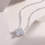 4-stone floral moissanite pendant necklace with link chain, white gold vermeil
