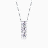 3-stone vertical bar moissanite pendant, silver-tone chain; white gold vermeil