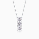 3-stone vertical bar moissanite pendant, silver-tone chain; white gold vermeil
