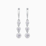 3-stone graduated bezel-set moissanite drop earrings, round stones in white gold vermeil