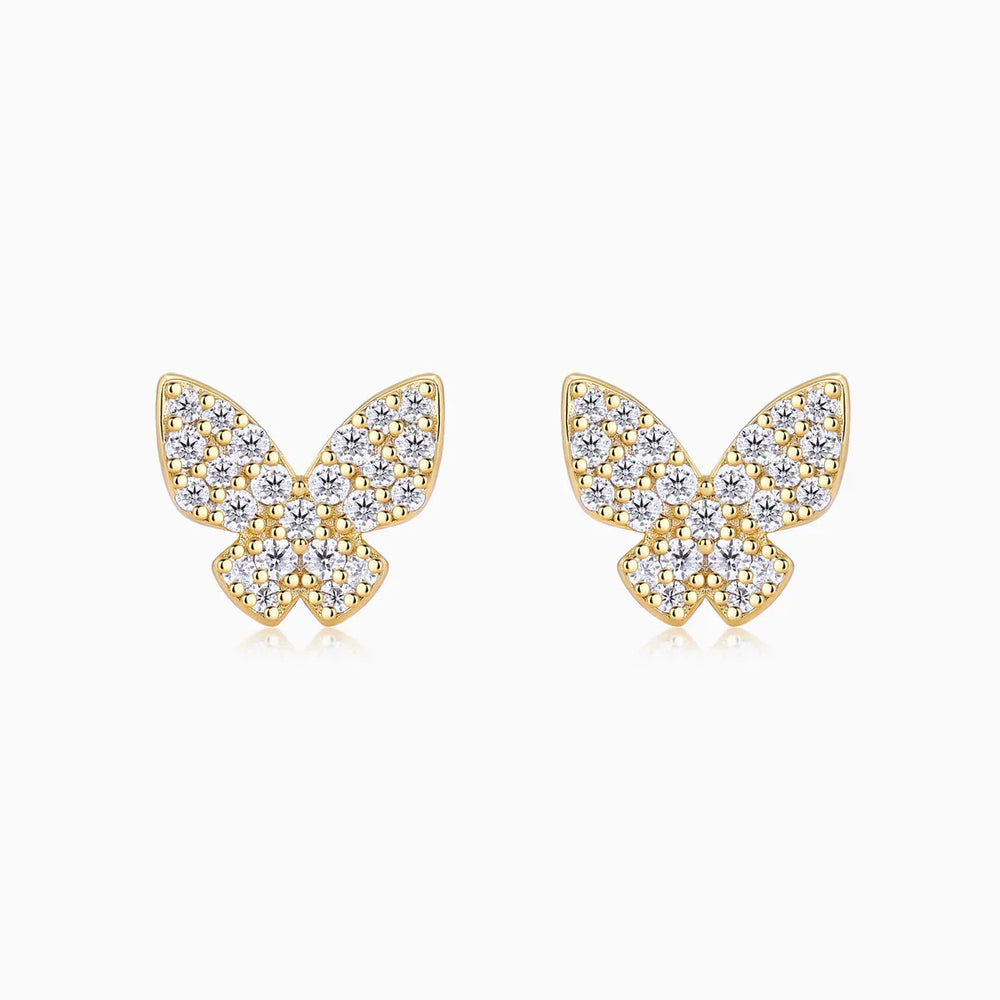 Butterfly stud earrings in yellow gold vermeil with pavé moissanite detail