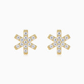 Snowflake moissanite stud earrings in yellow gold vermeil with white sparkle stones