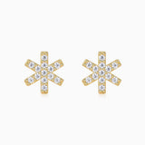 Snowflake moissanite stud earrings in yellow gold vermeil with white sparkle stones