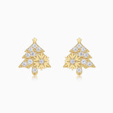 Christmas tree moissanite stud earrings in white gold vermeil, sparkling stone design