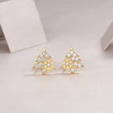 Christmas tree stud earrings with clustered round moissanite stones, white gold vermeil