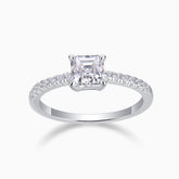 Asscher-cut moissanite pave engagement ring in white gold vermeil