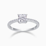 Asscher-cut moissanite pave engagement ring in white gold vermeil