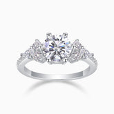 2CT Round moissanite pavé ring, white gold vermeil, round center with pavé bands