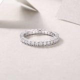 Moissanite pavé stacking ring band, white metal with bead-set stones around