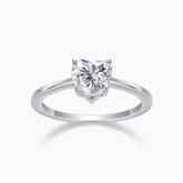 Heart-cut moissanite solitaire engagement ring, white gold vermeil, heart-shaped prong setting