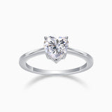 Heart-cut moissanite solitaire engagement ring, white gold vermeil, heart-shaped prong setting
