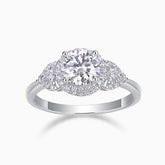 Round moissanite halo engagement ring, white gold vermeil with pavé accents