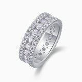 Triple Row Moissanite Eternity Band angled view, round bezel-set stones across band