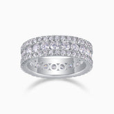 Triple Row Moissanite Eternity Band in White Gold Vermeil, three stone rows