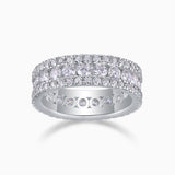 Triple Row Moissanite Eternity Band in White Gold Vermeil, three stone rows