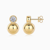 Bezel moissanite ball stud earrings in yellow gold vermeil with polished ball drop