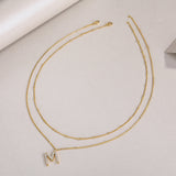 Initial M double-chain necklace, yellow gold vermeil with rhinestone M pendant